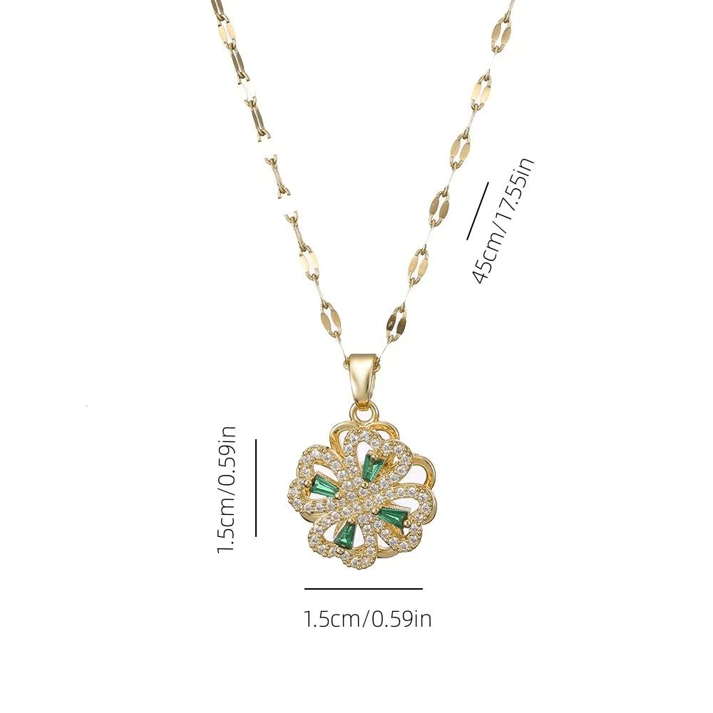 Rotatable Green Clover Pendant Necklace