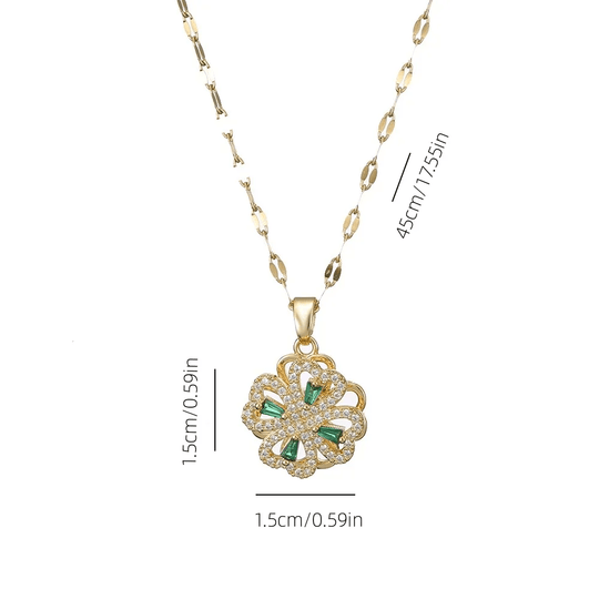 Rotatable Green Clover Pendant Necklace