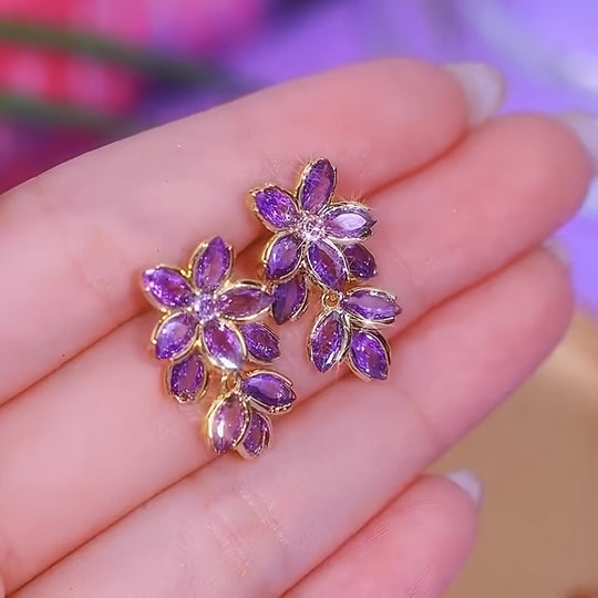Elegant Golden Flower Rhinestone Earrings