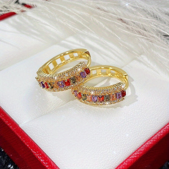 Trendy Topaz & Zirconia Hoop Earrings