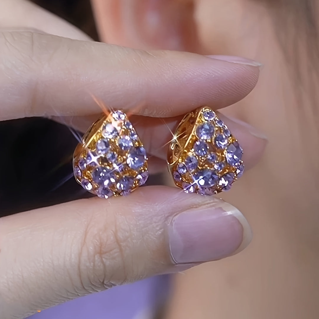 Elegant Luxurious Purple Glass & Earrings