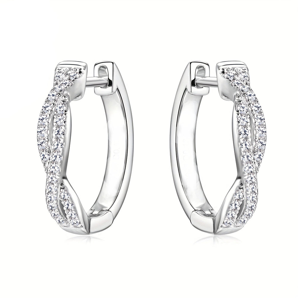 Silver Moissanite Twisted Hoop Earrings