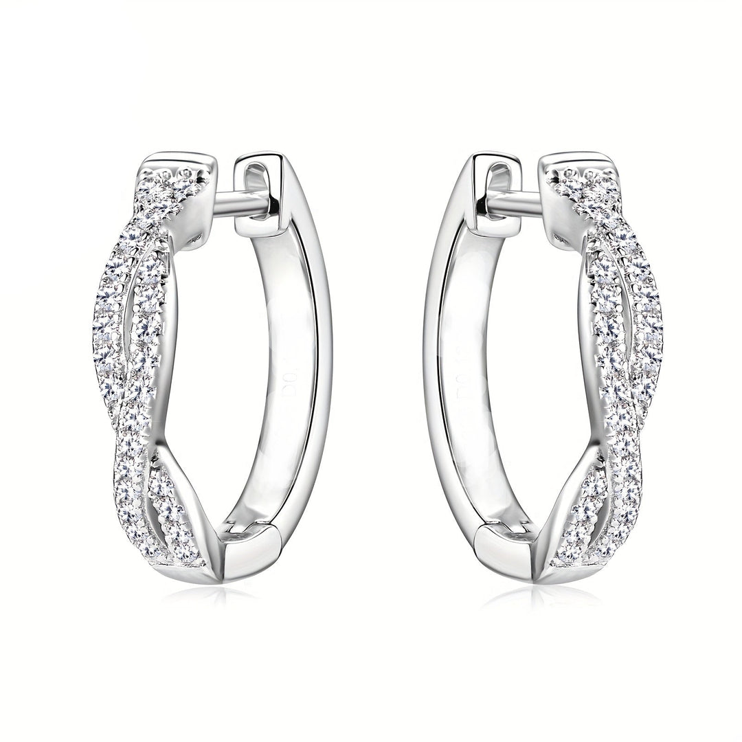 Silver Moissanite Twisted Hoop Earrings