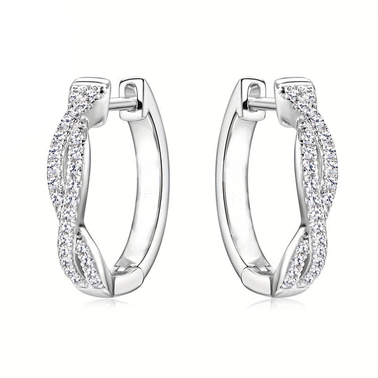 Silver Moissanite Twisted Hoop Earrings