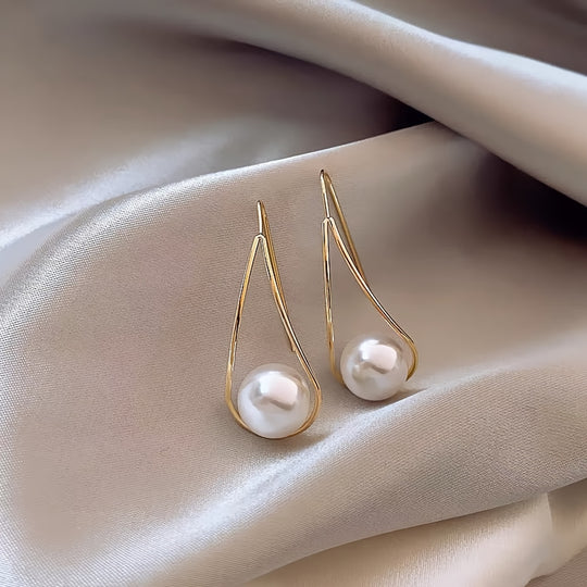 Water Drop Imitation Pearl Hoop Earrings