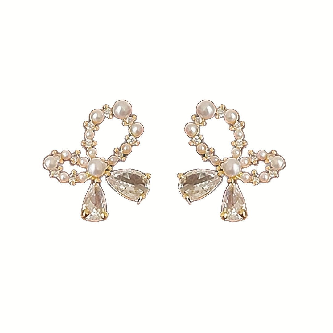 French Bow Design Glass Inlaid Earrings