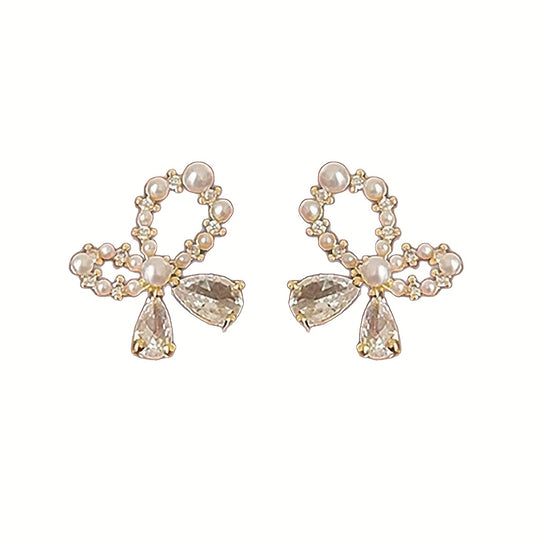 French Bow Design Glass Inlaid Earrings
