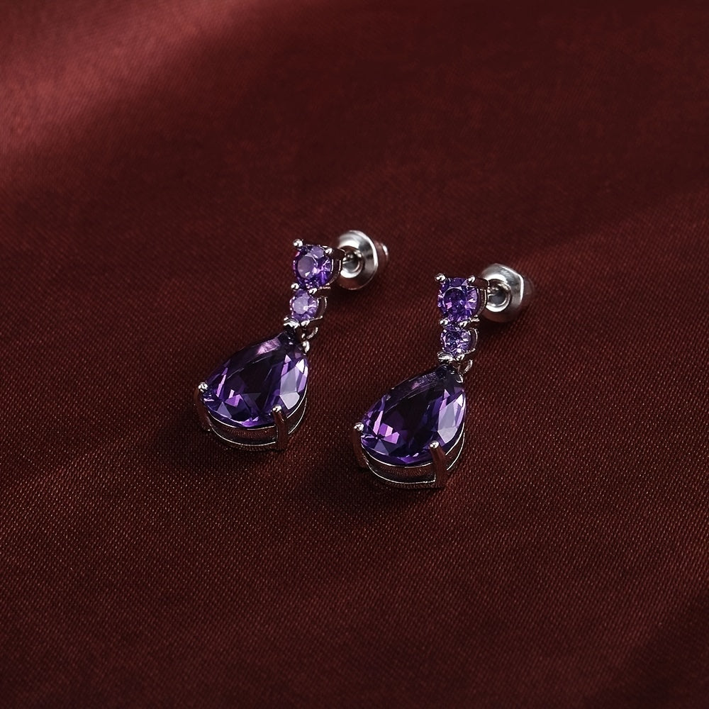 Elegant Purple Gem Decor Earrings