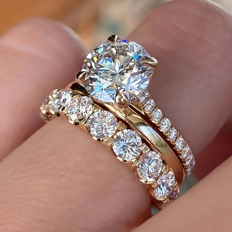 White Zirconia Three-Piece Ring Set