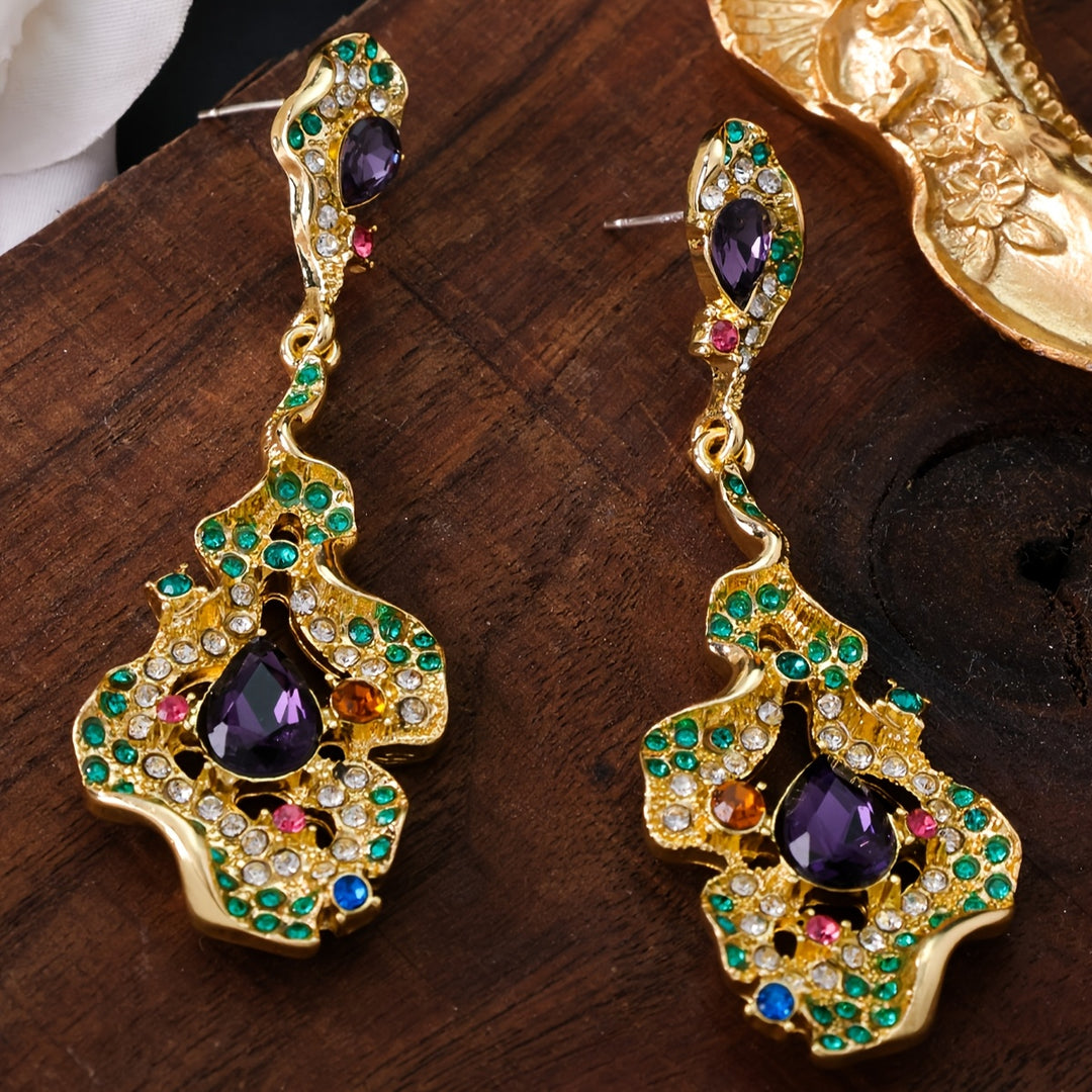 Unique Colorful Rhinestone Leaf Design Earrings