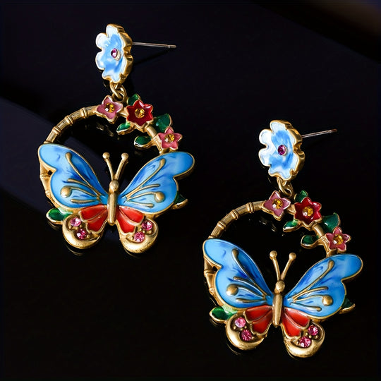 Vintage Butterfly Enamel Earrings