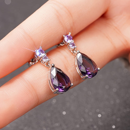 Elegant Purple Gem Decor Earrings