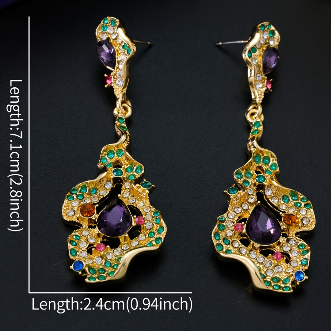 Unique Colorful Rhinestone Leaf Design Earrings