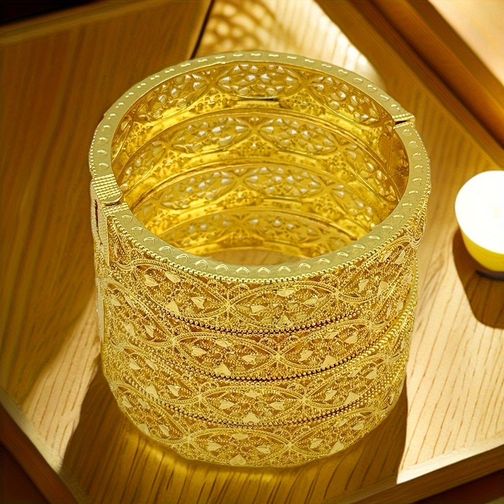 24K Gold Plated Hollow Leaf Bangle Set