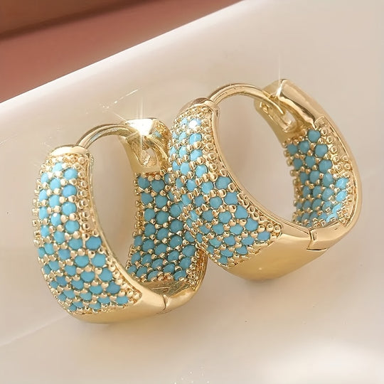 Elegant Turquoise Studded Hoop Earrings