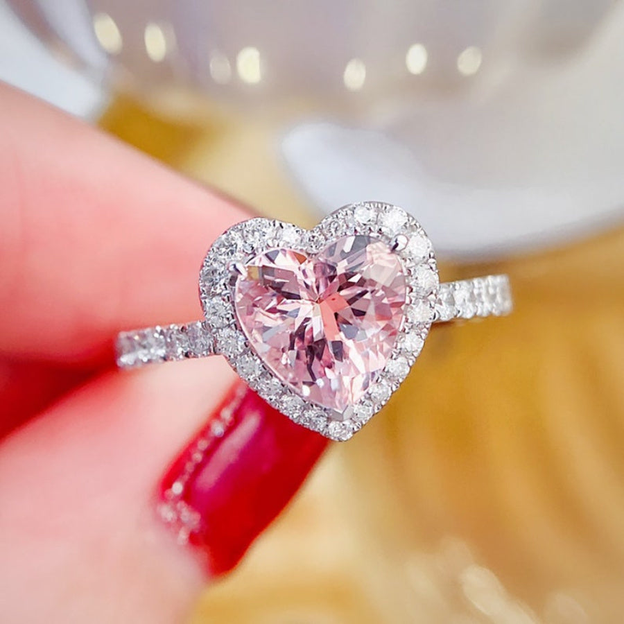 Pink Heart Zirconia Halo Ring