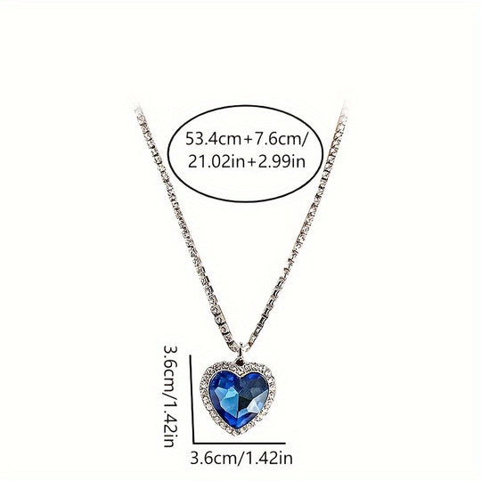 Ocean Heart Rhinestone Love Pendant Necklace