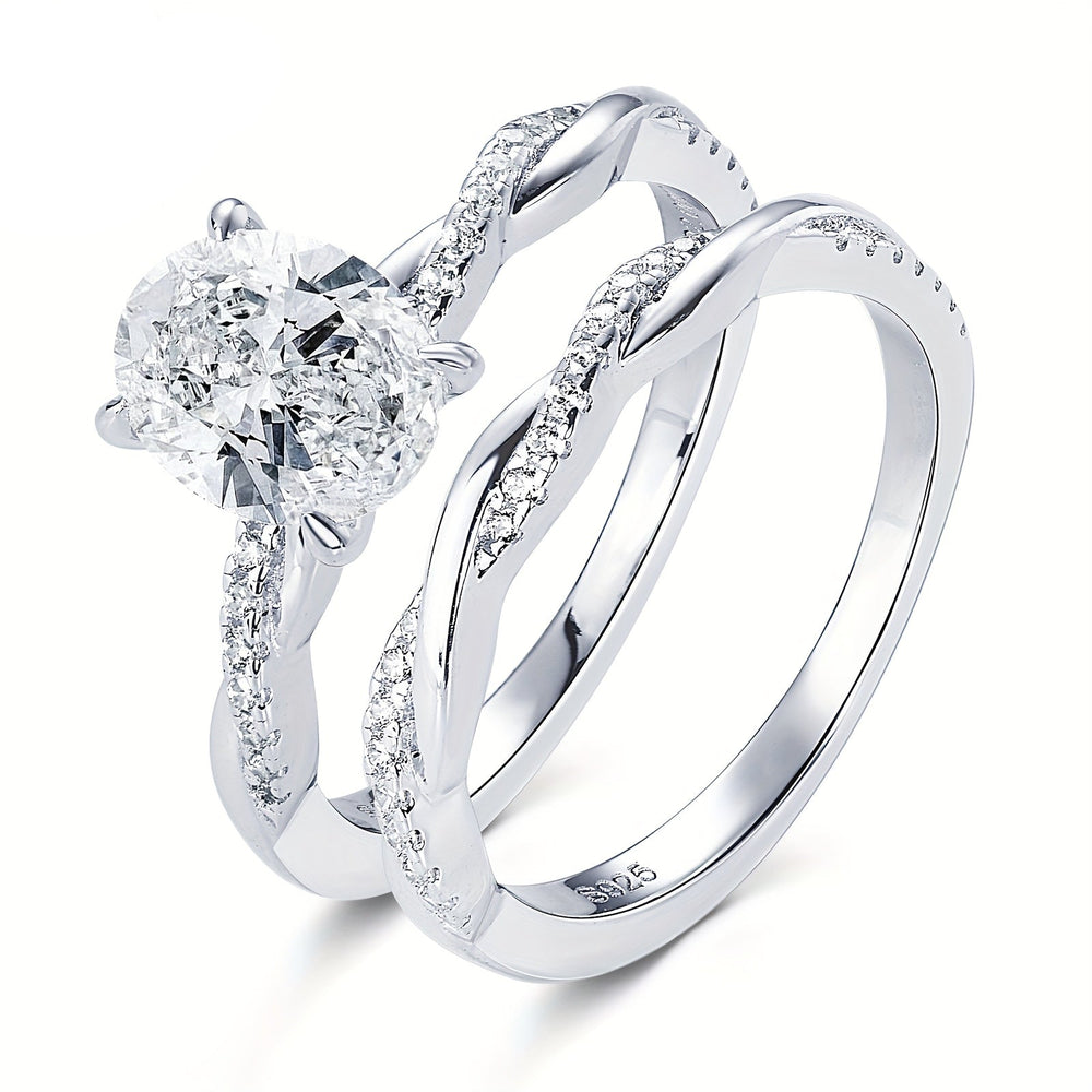 Oval Cut Moissanite Twisted Band Ring Set