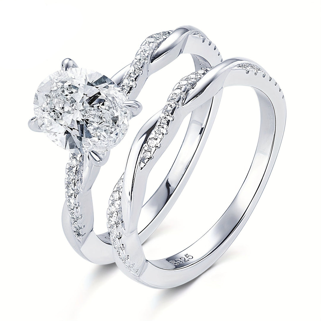 Oval Cut Moissanite Twisted Band Ring Set