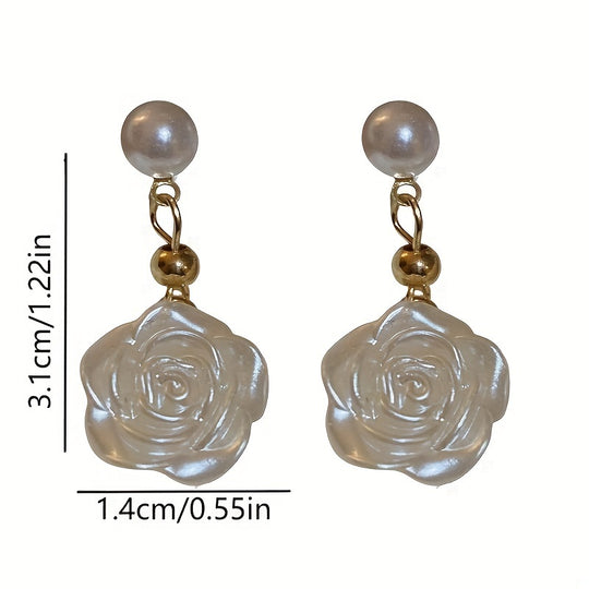 Rose Flower Imitation Pearl Earrings
