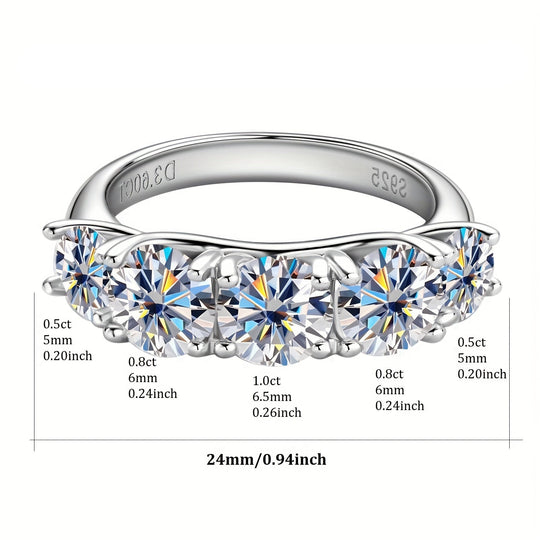 Five-Stone Moissanite Silver Ring