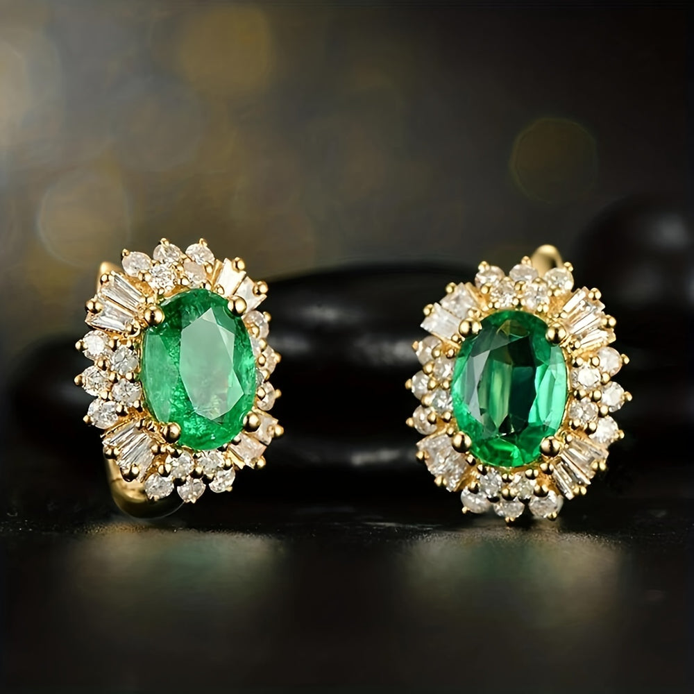Shiny Green Gem Copper Hoop Earrings