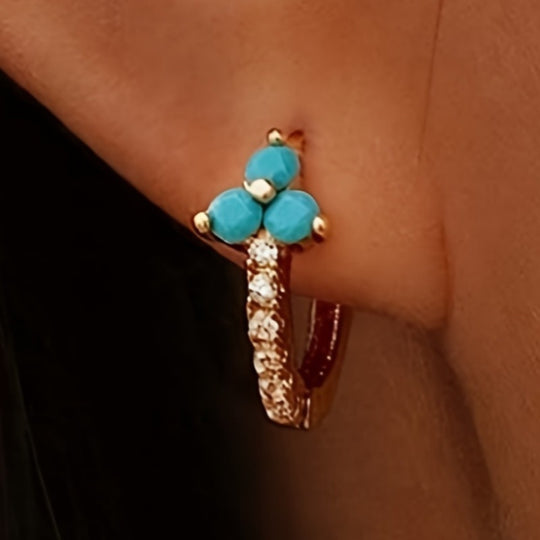 Boho-Inspired Blue Zirconia Hoop Earrings