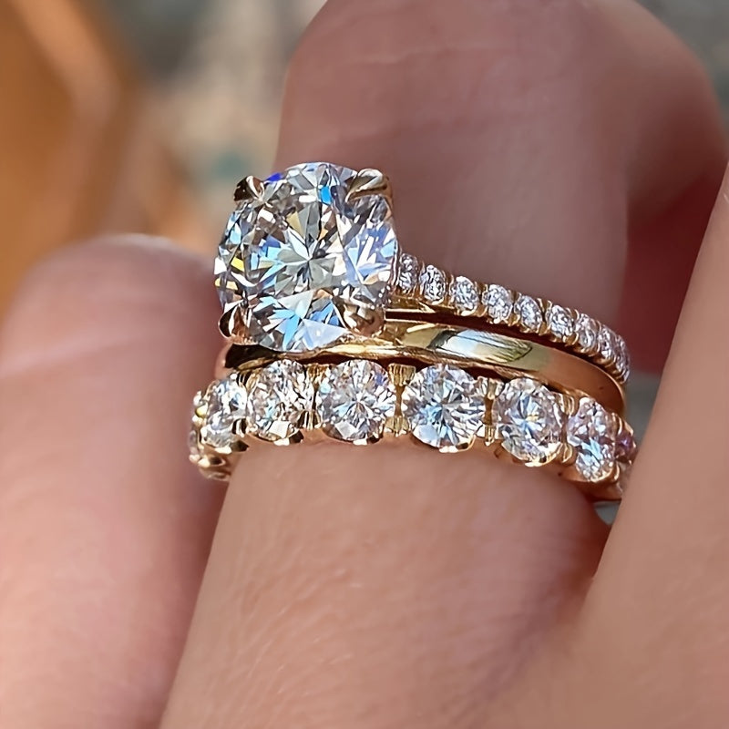 White Zirconia Three-Piece Ring Set