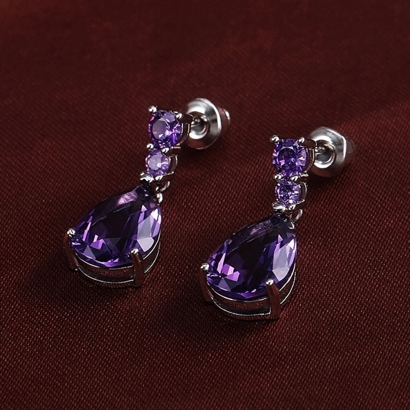 Elegant Purple Gem Decor Earrings