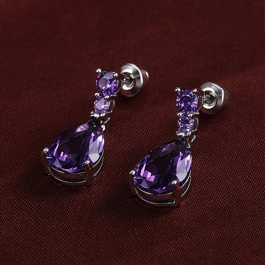 Elegant Purple Gem Decor Earrings