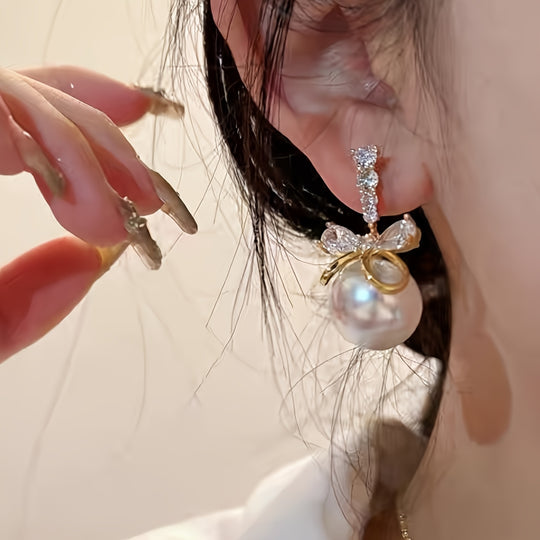 Luxury Imitation Pearl Bow Earrings