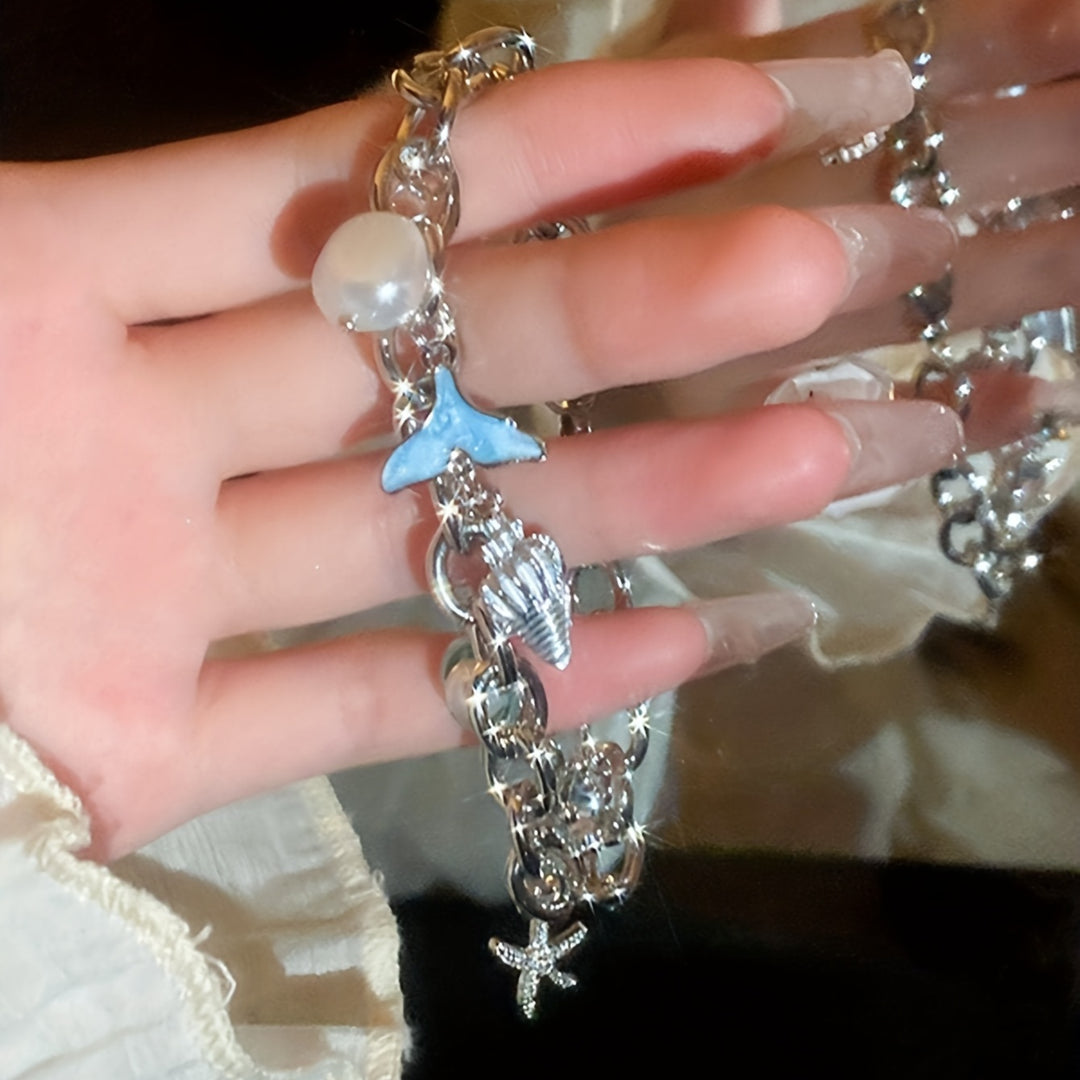 Elegant Ocean-Inspired Golden-Tone Charm Bracelet