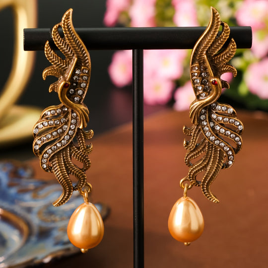 Vintage Phoenix Water Drop Rhinestone Earrings