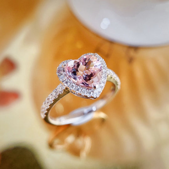 Pink Heart Zirconia Halo Ring