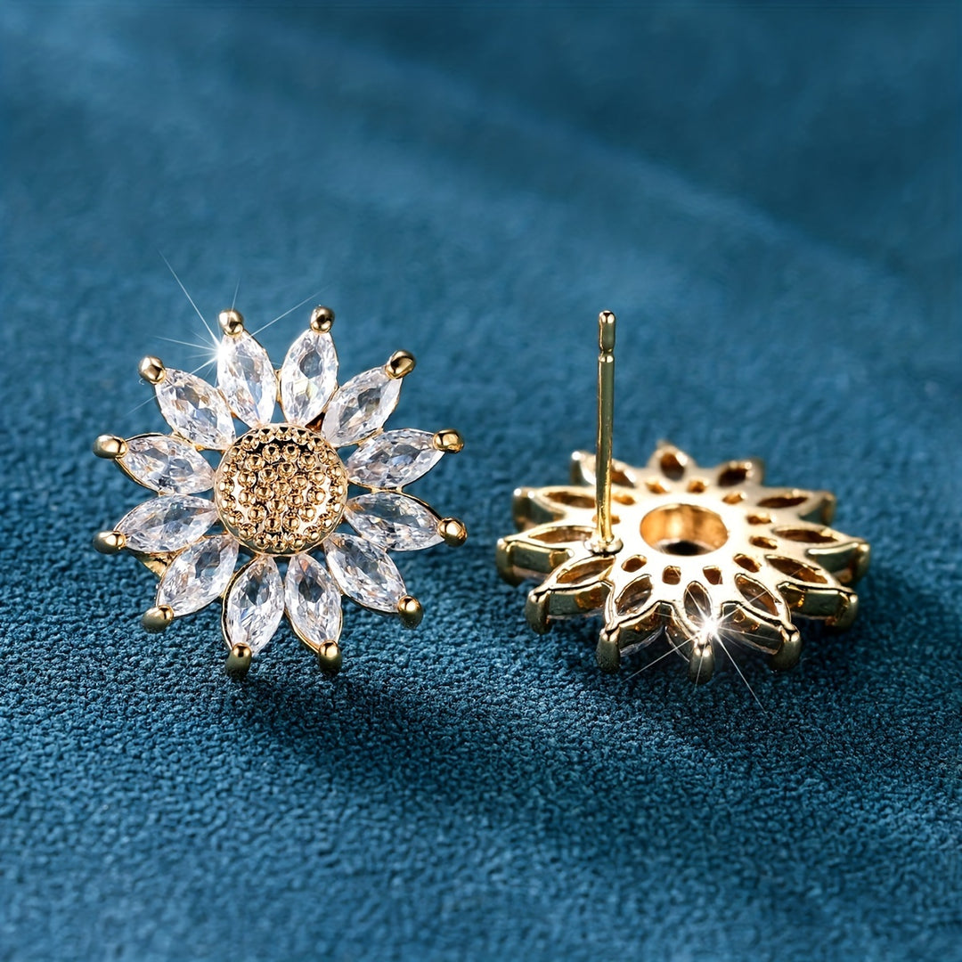 Elegant Cubic Zirconia Sunflower Earrings