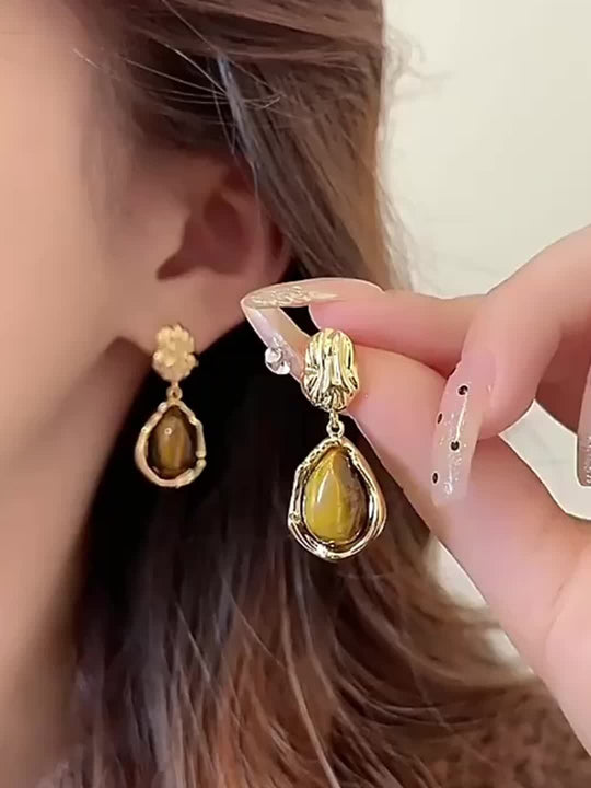 3 Pairs Elegant Brown Resin Earrings Set