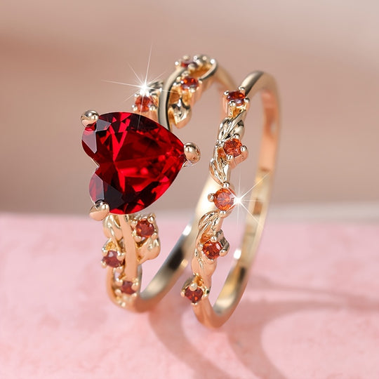 Elegant Heart Zirconia Ring Set