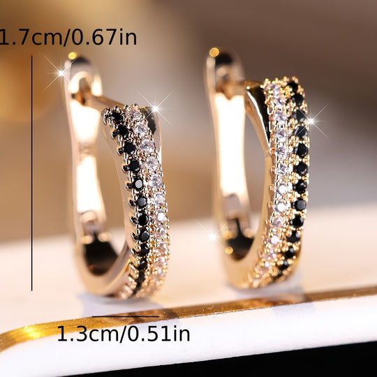 Elegant Black & White Zirconia Hoop Earrings