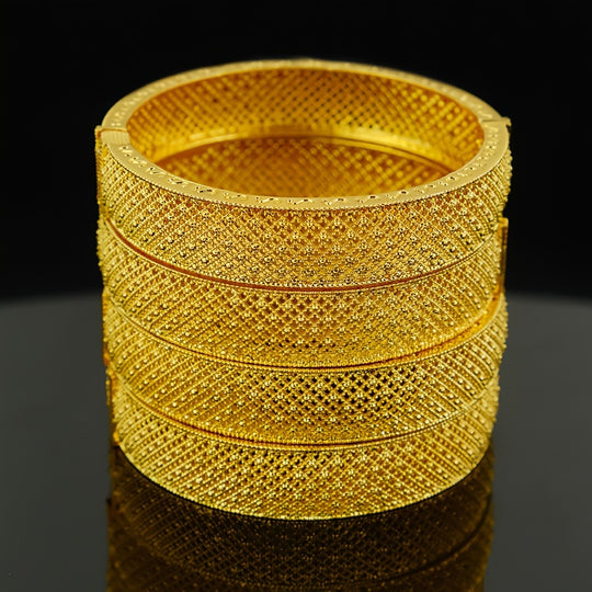 24K Gold Plated Hollow Leaf Bangle Set
