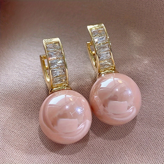 Pink Faux Pearl Hoop Earrings