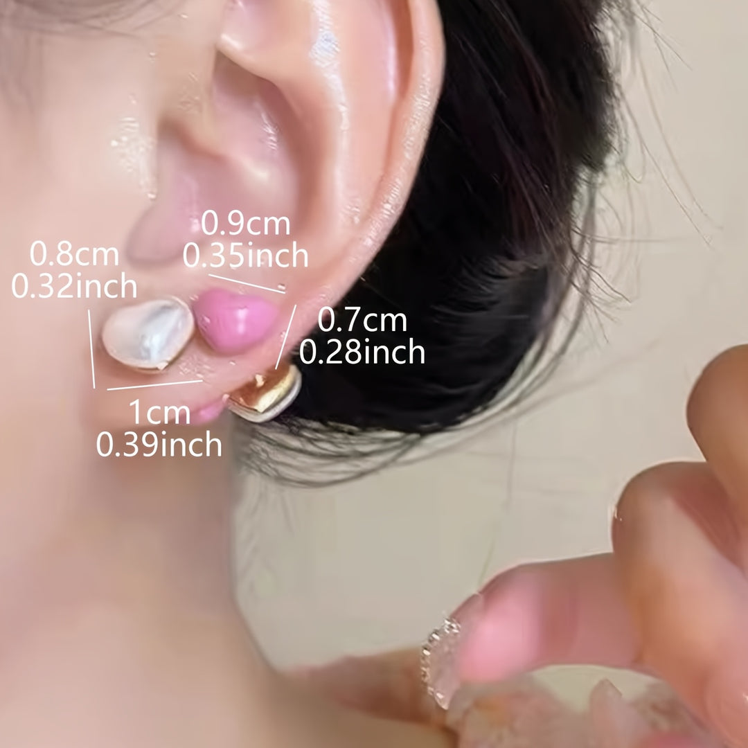 Elegant Pink Heart & Pearl Stud Earrings