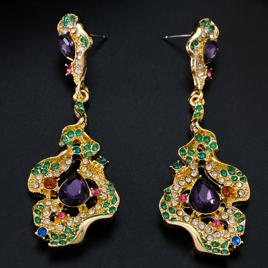 Unique Colorful Rhinestone Leaf Design Earrings