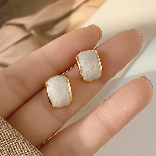 White Square French Style Earrings