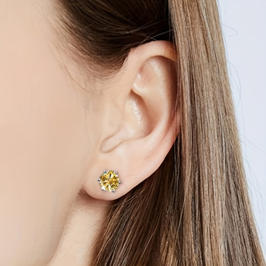 Sparkling Yellow Moissanite Stud Earrings