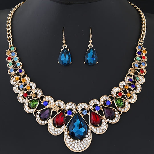 Luxurious Gemstone Collar Necklace & Earrings Set