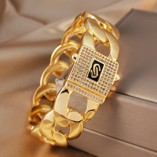 Elegant Golden Wide Braided Bracelet