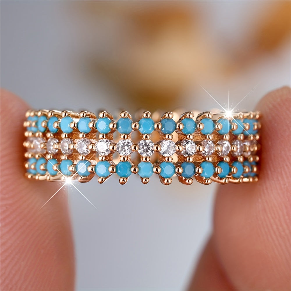 Elegant Wide Band Blue Turquoise Ring