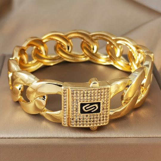 Elegant Golden Wide Braided Bracelet