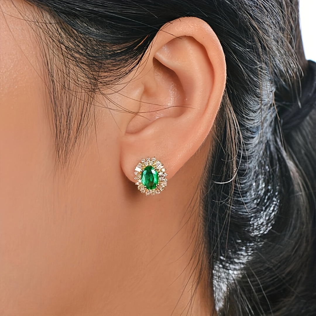 Shiny Green Gem Copper Hoop Earrings