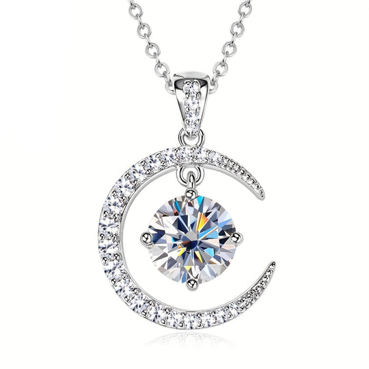 Round Moissanite Moon Sun Pendant Necklace